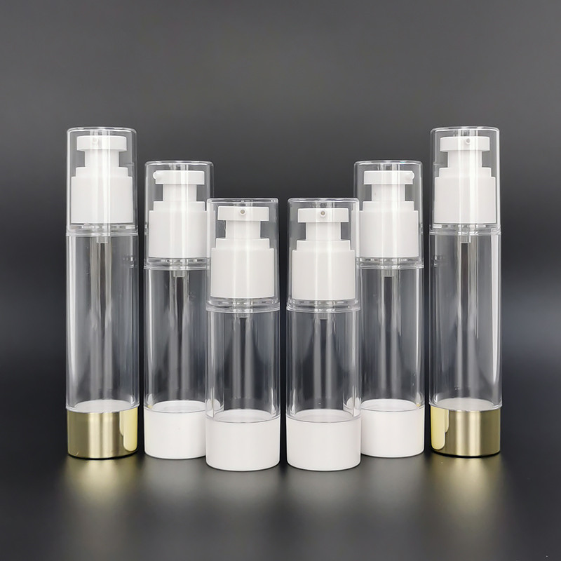 लक्जरी सौंदर्य प्रसाधन स्पष्ट एबीएस प्लास्टिक वायुहीन लोशन सीरम क्रीम स्प्रे पंप ट्विस्ट बोतल (1)